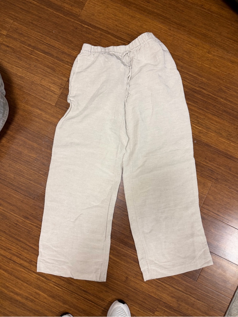 H&M Light Beige Linen Wide-Leg Pants